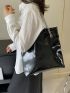PU Shoulder Tote Bag Drawstring Design Chain Silver