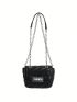 Mini PU Square Bag Letter Patch Decor Quilted Detail Flap Chain