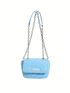 Mini Square Bag Letter Patch White Stitch Detail Chain Strap