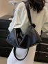 PU Hobo Bag Litchi Embossed Zipper Adjustable Strap White
