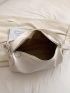 PU Hobo Bag Litchi Embossed Zipper Adjustable Strap White