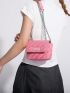 Mini PU Square Bag Letter Patch Decor Quilted Detail Flap Chain