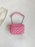 Mini PU Square Bag Letter Patch Decor Quilted Detail Flap Chain