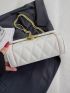 PU Square Bag Lozenge Pattern Metal Decor Flap Chain White