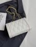 PU Square Bag Lozenge Pattern Metal Decor Flap Chain White