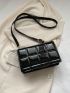 Mini Square Bag Plaid Embossed Chain Decor Flap Black PU