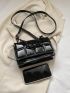 Mini Square Bag Plaid Embossed Chain Decor Flap Black PU