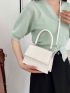 Mini Square Bag Crocodile Embossed Top Handle Flap White PU Elegant
