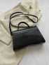Snakeskin Embossed Square Bag Top Handle Flap Black PU
