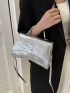 Snakeskin Embossed Square Bag Top Handle Flap Black PU