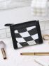 Geometric Pattern Small Wallet Letter Detail Zipper Bifold PU