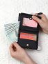 Geometric Pattern Small Wallet Letter Detail Zipper Bifold PU