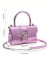 Mini PU Square Bag Crocodile Embossed Flap Chain Solid Color