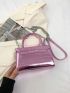 Mini PU Square Bag Crocodile Embossed Flap Chain Solid Color