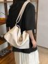 Litchi Embossed Bucket Bag Beige Large Capacity For Daily