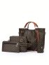 4pcs Bag Set Geometric Pattern Commuting PU Handbag, Crossbody Bag, Handbag, Card Bag