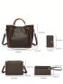 4pcs Bag Set Geometric Pattern Commuting PU Handbag, Crossbody Bag, Handbag, Card Bag