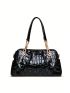 Crocodile Embossed Shoulder Tote Bag Colorblock Double Handle