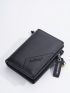 Letter & Litchi Embossed Small Wallet Vintage Snap Button PU