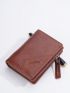 Letter & Litchi Embossed Small Wallet Vintage Snap Button PU