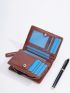 Letter & Litchi Embossed Small Wallet Vintage Snap Button PU