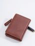 Letter & Litchi Embossed Small Wallet Vintage Snap Button PU