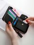 Burgundy Small Wallet Fashionable Tassel Decor Zipper PU