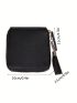 Burgundy Small Wallet Fashionable Tassel Decor Zipper PU