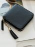 Burgundy Small Wallet Fashionable Tassel Decor Zipper PU