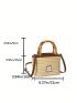 Letter Patch Decor Straw Bag Small Double Handle Vacation