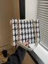 Fabric Square Bag Plaid Pattern Double Handle