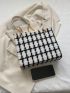 Fabric Square Bag Plaid Pattern Double Handle