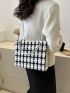 Fabric Square Bag Plaid Pattern Double Handle
