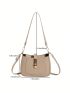 Mini Hobo Bag Beige Twist Lock Adjustable-strap PU