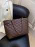 Large Shoulder Tote Bag Quilted Pattern Eyelet Detail Chain