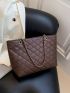 Large Shoulder Tote Bag Quilted Pattern Eyelet Detail Chain