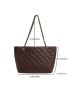 Large Shoulder Tote Bag Quilted Pattern Eyelet Detail Chain