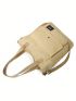 Letter Patch Shoulder Tote Bag Khaki Double Handle For Daily