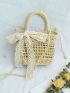Mini Straw Bag Twilly Scarf Decor Drawstring Design