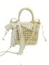 Mini Straw Bag Twilly Scarf Decor Drawstring Design