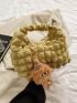 Mini Ruched Bag With Pom Pom Bag Charm Chain Strap