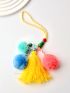 Multi-Color Bag Charm Tassel & Pom Pom Decor For Summer Travel Holiday Beach Bag Ornament