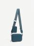 Black Square Bag With Coin Purse Minimalist Zipper Adjustable Strap PU