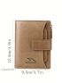 Brown Small Wallet Stitch Detail With Zipper For Daily
