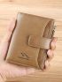 Brown Small Wallet Stitch Detail With Zipper For Daily