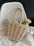 Medium Straw Bag Color Block Drawstring Design