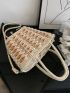 Medium Straw Bag Color Block Drawstring Design