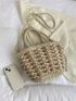 Medium Straw Bag Color Block Drawstring Design