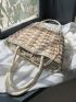 Medium Straw Bag Color Block Drawstring Design