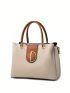 Medium Square Bag Litchi Embossed Metal Decor Adjustable-strap